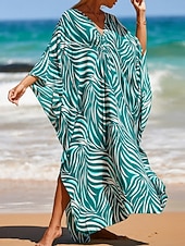 tanie Sukienki w paski i geometryczne-Damskie Sukienka maxi sukienka plażowa Codzienne sukienki Sukienka Boho Cover Up Elegancja Moda Nowoczesny Na zewnątrz Plaża Urlop Luźna Prążki Krótki rękaw W serek Niebieski Czarny Biały Rumiany róż