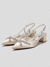 abordables Demoiselle d&amp;#39;honneur-Chaussures de demoiselle d'honneur couleur champagne, escarpins à petit talon bloc et bout pointu avec nœud en cristal, chaussures habillées élégantes et confortables