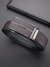 cheap Wedding Accessories-Men's Genuine Leather Automatic Buckle Belt in Black &amp; Coffee, Classic Business Dress Belt for Men, Durable Real Leather, Adjustable Fit, Ideal for Weddings, Business Meetings &amp; Formal Occasions