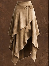 ieftine Fuste de toamnă și iarnă-Pentru femei Fustă din piele întoarsă artificială Boemia Epocă Modă Maxi Talie medie Fuste Multistratificat Inelastic Zilnic Vacanță Maro Deschis Maro Vară