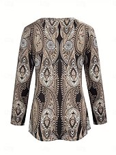 preiswerte Boho-T-Shirt-Damen T Shirt Druck Grafik Paisley-Muster Elegant Mode Lässig Langarm Rundhalsausschnitt Rundhals Lange Oberteile Täglich Wochenende Braun Sommer Frühling Herbst