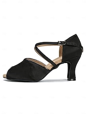 economico Scarpe per balli latini-scarpe da ballo professionali da donna in raso nero, punta aperta, cinturino alla caviglia, sala da ballo &amp;tacchi latini per palcoscenici e spettacoli