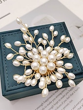 voordelige Huwelijk ACC-Damesbroche van imitatieparels, elegant bloemmotief met goudkleurige accenten, perfect voor bruiloften, feesten en formele gelegenheden, bruidsaccessoires en avondkleding.