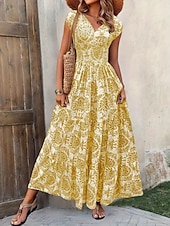 economico Abito Boho da Vacanza-Per donna Abito lungo maxi Abito Lungo Maxi Abito Abito da Spiaggia Abito Floreale Abito Boho Elegante Moda Moderno Quotidiano All'aperto Vacanza Vestibilità regolare Floreale Manica Corta Scollo a V