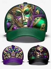 abordables Accesorios-Gorra de béisbol de poliéster para hombre con estampado de máscara de Mardi Gras, ajuste ajustable, varios colores, ideal para carnaval, festivales y atuendos casuales.