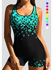 preiswerte One Pieces Rash Guards-Damen Standard Anti UV Shirt Einteiliger Surfanzug Badeanzug Geometrisch Farbblockierung mit integriertem BH Boyleg Kurzes Bein UV Schutz Elastisch Ärmellos Surfen Schnorcheln Wassersport Sommer