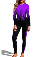 お買い得  ワンピースラッシュガード-女性用 レギュラー ラッシュガード フルボディラッシュガード ワンピースサーフィンスーツ 花 トロピカル風 カラーブロッキング ジッパーを閉める 内蔵ブラ付き フロントファスナー UVサンプロテクション フルカップ UPF50+ 長袖 フルボディー スイムウェア ボディスーツ サーフィン カヌー ビーチ 夏