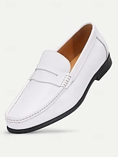 abordables Mocasines-Zapatos de boda blancos clásicos para hombre: diseño elegante, ajuste cómodo, perfectos para bodas y eventos formales.