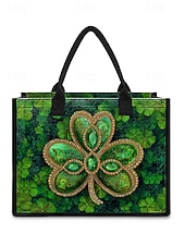  حقيبة تسوق نسائية ليوم القديس باتريك - أنماط متعددة، سعة كبيرة، مصنوعة من البوليستر المطبوع، مثالية للاحتفالات.