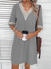 ieftine Rochii Albe Casual-Pentru femei Rochii Lungime Genunchi Rochie albă Modă Modern În aer liber Vacanță Ieșire Potrivire Largă Simplu Manșon Jumate În V Albastru piscină Negru Alb Portocaliu Vară Primăvară