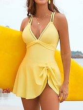 preiswerte Einteilige Badeanzüge-Damen Badeanzug Einteiler Monokini Bademode Bauchkontrolle Hohe Taille Schlank Rückenfrei Urlaub Strandbekleidung Einfarbig V Ausschnitt Ärmellos Badeanzüge