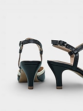 preiswerte Slingback-Pumps-Schwarze und weiße Slingback-Pumps mit Farbblock-Design – elegante Pumps mit spitzer Zehenpartie und verstellbarem Riemen für Büro und Alltag