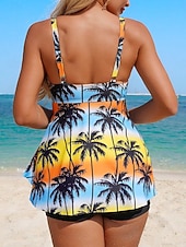 preiswerte Tankinis-Damen Badeanzug Tankini Zweiteilig Hohe Taillenlinie Bademode Bauchkontrolle Hohe Taille Schlank Rückenfrei Urlaub Strandbekleidung Blumen U-Ausschnitt Ärmellos Badeanzüge