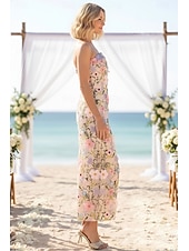 cheap Semi-formal / Cocktail-Sheath Column Ankle Length Wedding Guest Dress Wedding Guest Dresses Elegant Sleeveless Strapless Wedding with Embroidered Flower