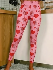 voordelige -Dames Leggings Gezellige leggings Vakantie Casual Volledige lengte Hoge taillePantsValentijnsdag Hart Grafisch Opdrukken Comfort Comfortabel Rekbaar Casual Dagelijks Vakantie Wit Blozend Roze Rood