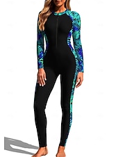 preiswerte One Pieces Rash Guards-Damen Standard Anti UV Shirt Ganzkörper-Rashguard Einteiliger Surfanzug Blumenmuster Tropisch Reißverschluss mit integriertem BH Frontreißverschluss UV-Sonnenschutz vollständige Bedeckung UPF50+
