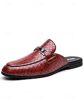 billiga Loafers-Röda slip-on loafers för män, krokodilpräglad ovandel, rygglös mule-design, elegant smart casual-stil för strandbröllop, trädgårdsceremonier och sommarevenemang