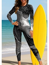 billiga One Pieces Rash Guards-Dam Normal Rash-guards Helkroppsutslagskydd Baddräkt Marmor med inbyggd BH Dragkedja fram UV Solskydd Fullständig Täckning UPF50+ Långärmad Heltäckande Badkläder Baddräkt Surfing Paddling Strand
