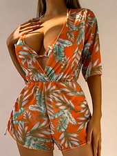 levne 3dílná sada bikin-Dámské Plavky Bikiny Tři kusy Odvážné Plavky Štíhlý Volná záda prázdniny Oblečení na pláž Květinový Grafika Ponořit se Bez rukávů Plavky