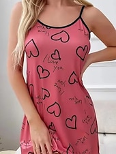 olcso Női hálóingek és hálópólók-Női Hálóing Alkalmi Kényelmes Szív Szerelem Napi Otthon Ujjatlan Szíj Medence Fekete Sárga Arcpír rózsaszín Rubin Nyár Tavasz Normál