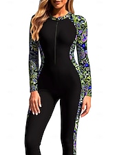 billiga One Pieces Rash Guards-Dam Medium Rash-guards Helkroppsutslagskydd Surfdräkt i ett stycke Paisley Folk Dragkedja med inbyggd BH Dragkedja fram UV Solskydd Fullständig Täckning UPF50+ Långärmad Heltäckande Badkläder