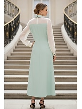 economico Lunghezza alla caviglia-Linea ad A Lunghezza alla caviglia Vestito da Festa Abito da Cocktail Abito da invitata a nozze Abito da cerimonia per signora Manica Lunga Colletto a Camicia Elegante Formale Ospite di nozze Chiffon