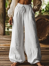 abordables Fondos Falsos Esenciales-Mujer Pantalones de lino y algodón Perneras anchas Pantalones Pantalones anchos Vacaciones Moda Básico Longitud total Cintura Media Plano Bolsillo Cintura elástica Comodidad Secado rápido Suave Rígido