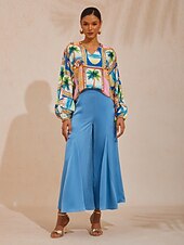  Pantalones anchos de satén con cintura elástica para vacaciones