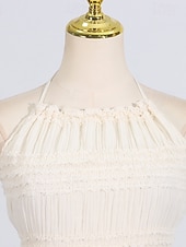 economico Piccole vestiti bianchi-Linea ad A Lunghezza al pavimento Abito Bianco Abiti per invitati a matrimoni Elegante Senza Maniche All'americana Festa in giardino Matrimonio con Arricciato