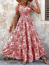 economico Abito Boho da Vacanza-Per donna Abito lungo maxi Abito Lungo Maxi Abito Abito da Spiaggia Abito Floreale Abito Boho Elegante Moda Moderno Quotidiano All'aperto Vacanza Vestibilità regolare Floreale Manica Corta Scollo a V