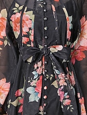preiswerte Semi-formal / Cocktail-Zweiteilig A-Linie Knöchellänge Kleid für Hochzeitsgäste Kleider für Hochzeitsgäste Elegant Täglich Langarm Hoher Ausschnitt Gartenparty Formell mit Blumenmuster