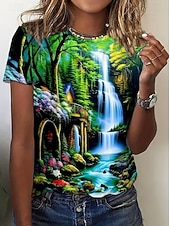 voordelige Kunst &amp; Design t-shirt-Dames T-shirt Afdrukken Grafisch Vintage Stijlvol Klassiek Korte mouw Strakke ronde hals Normale tops Dagelijks Weekend Donkergroen Paars Fuchsia Zomer Lente