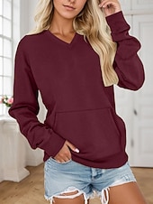 cheap Hoodies &amp; Sweatshirts-Women's Pullover Sweatshirts Plain Fashion Classic Modern Long Sleeve V Neck Regular Tops Street Dailywear White Pink Wine Red Orange Spring Fall