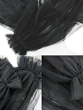 baratos Casamento ACC-Luvas femininas de tule com mangas bufantes – nas cores preto e branco, em tecido de malha macio e elegante, perfeitas para casamentos, festas e eventos noturnos.