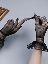 baratos Casamento ACC-Luvas femininas elegantes em poliéster com renda, luvas formais pretas e brancas para casamentos, jantares e óperas, acessórios sofisticados para vestidos de noiva em ocasiões especiais.