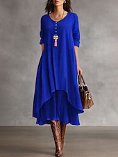 abordables Robe blanche-Femmes Robe Midi Robe fourreau Robe trapèze Occasionnel Fête Coupe Ample Couleur Unie manche longue Col ras du cou Bleu Jaune Rouge Violet Printemps Automne Hiver