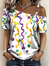 levne Dámské Mardi Gras Oblečení-Mardi Gras Dámské Tričko Grafika Tropický vzhled Havajské stylové Krátký rukáv Asymetrický krk Crop Tops Svatba na pláži Denní Sport Bílá / černá Bílá Žlutá Světle zelená Fialová Léto Jaro