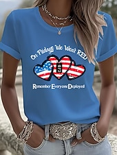 baratos Dia da Independência Top-Camiseta Patriótica do Dia da Independência para Mulheres com Gráficos de Letra Vintage Estilosa Clássica de Manga Curta Decote Redondo Tops Regulares Diários de Fim de Semana Impressão Azul Branco