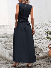 tanie Biała sukienka-Damskie Sukienka maxi Sukienka A line Urlop Codzienny Na zewnątrz Wyjściowe Luźny / a Jednokolorowe Bez rękawów Wycięcie pod szyją Granatowy Czarny Czerwony Zielony Lato Wiosna