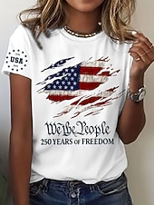 baratos Dia da Independência Top-Dia da Independência Aniversário Americano Camiseta Patriótica Feminina Gráfica Bandeira Letra Vintage Moda Estilosa Manga Curta Gola Redonda Estampa Diária Final de Semana Azul Preta Branca Vermelha