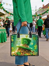  حقيبة تسوق نسائية ليوم القديس باتريك - أنماط متعددة، سعة كبيرة، مصنوعة من البوليستر المطبوع، مثالية للاحتفالات.