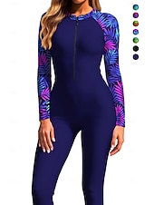 preiswerte One Pieces Rash Guards-Damen Standard Anti UV Shirt Ganzkörper-Rashguard Einteiliger Surfanzug Blumenmuster Tropisch Reißverschluss mit integriertem BH Frontreißverschluss UV-Sonnenschutz vollständige Bedeckung UPF50+