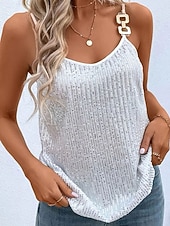 cheap Tank Tops &amp; Camis-Women's Blouse Sequin Tops Camisole Tank Top Sequins Patchwork Plain Vintage Stylish Sexy Sleeveless V Neck Regular Tops Daily Holiday Going out Black White Champagne Wine Apricot Summer Spring