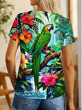 Χαμηλού Κόστους Ζώα tee-Women's T Shirt Print Graphic Animal Bird Vintage Stylish Classic Short Sleeve Crew Neck Regular Tops Daily Weekend Blue Green Summer Spring