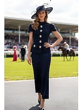 cheap Mom's Dress Sets-Mermaid Trumpet Ankle Length Derby Dress Mother of the Bride Dress Short Sleeve High Neck Elegant Kentucky Derby with Flower