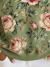 voordelige Bloemen Hoodies-Dames Trui-sweatshirt Bloemig Casual Lange mouw Strakke ronde hals Normale tops Casual Straat Dagelijks gebruik Blozend Roze Groen Lente Herfst Winter