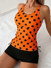 levne Tankiny-Dámské Plavky Tankini 2 ks Vysoký pas Plavky Zaštíhlující Vysoký pas Štíhlý Volná záda prázdniny Oblečení na pláž Puntíky Do U Bez rukávů Plavky