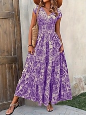 economico Abito Boho da Vacanza-Per donna Abito lungo maxi Abito Lungo Maxi Abito Abito da Spiaggia Abito Floreale Abito Boho Elegante Moda Moderno Quotidiano All'aperto Vacanza Vestibilità regolare Floreale Manica Corta Scollo a V