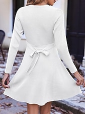 billiga Vita fritidsklänningar-Dam Mini klänning Vit klänning Sweat Klänning Elegant Mode Modern Utomhus Semester Utekväll Smal Slät Långärmad Rund hals Vit Vinröd Marinblå Mörkgrön Vår Höst