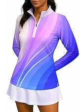 voordelige Dameshirt-Dames Verloop Gestreept Hemd Sportshirt Wandelen poloshirt Tennisshirt Lange mouw Vetoketju Bloemig UPF50+ UV-bestendig Hoge Elasticiteit Vochtregelerend Ademend Volleybal Tennis Golf Opstaand Rits